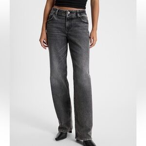 Low rise washed black relaxed straight jean